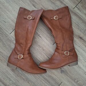 SHEIN Brown Over the Knee Boots with Equestrian Design